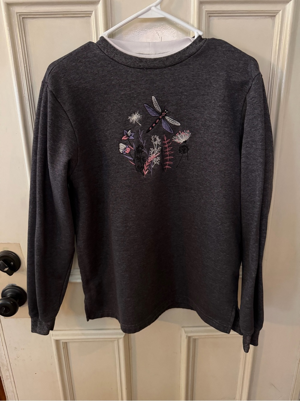 Blair Women’s  Dark Gray Dragonfly Embroidered Sweatshirt